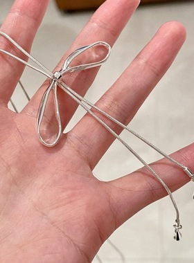 蝴蝶结流苏项链轻奢小众设计感可调节长款毛衣链配饰女款颈链10