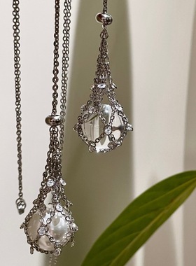 网兜水晶项链长款捕梦网天然白水晶吊坠圆球碎钻锁骨链高级感91