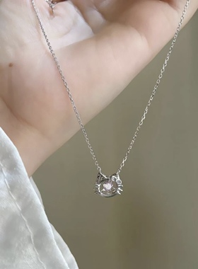 Jusongklein粉钻猫咪锁骨链女