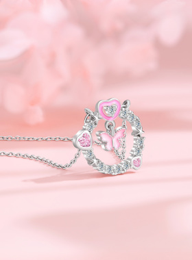 粉钻钛钢锁骨链女蝴蝶项链爱心