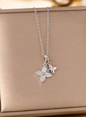 跨境掉播卖银色钛84595钢项链女微镶直锆石气热质高级感锁骨链饰