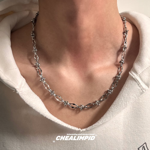 CHEALIMPID/.美式简约街头钛钢打结荆棘项链嘻哈潮流男女金属颈链 - 图3