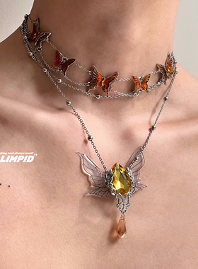 CHEALIMPID/.蝉翼-蝴蝶双层叠戴美拉德项链超绝轻奢小众女锁骨链
