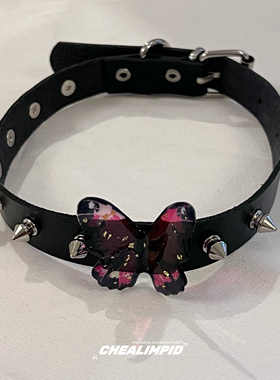 蝴蝶铆钉设计项圈皮革男女通用