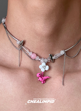 小恐龙卡通设计锁骨链亚克力男女