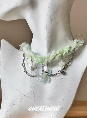 森系小清新蝴蝶双层流苏项链女