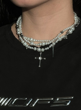 多层珍珠设计项链合金男女统同款