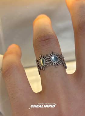 CHEALIMPID/.金属复古太阳花钛钢开口戒指小众设计潮百搭街头指环