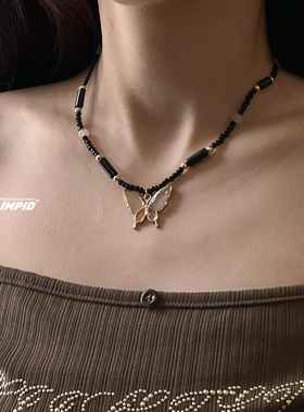 美拉德风蝴蝶吊坠项链亚克力女