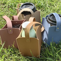 Korean Milk Tea Accompanying Cup Leather Cup Cover Beverage Bottle handbag Inclined Cross Milk Cup Ice Bulky Cup Handle Leather Cover
