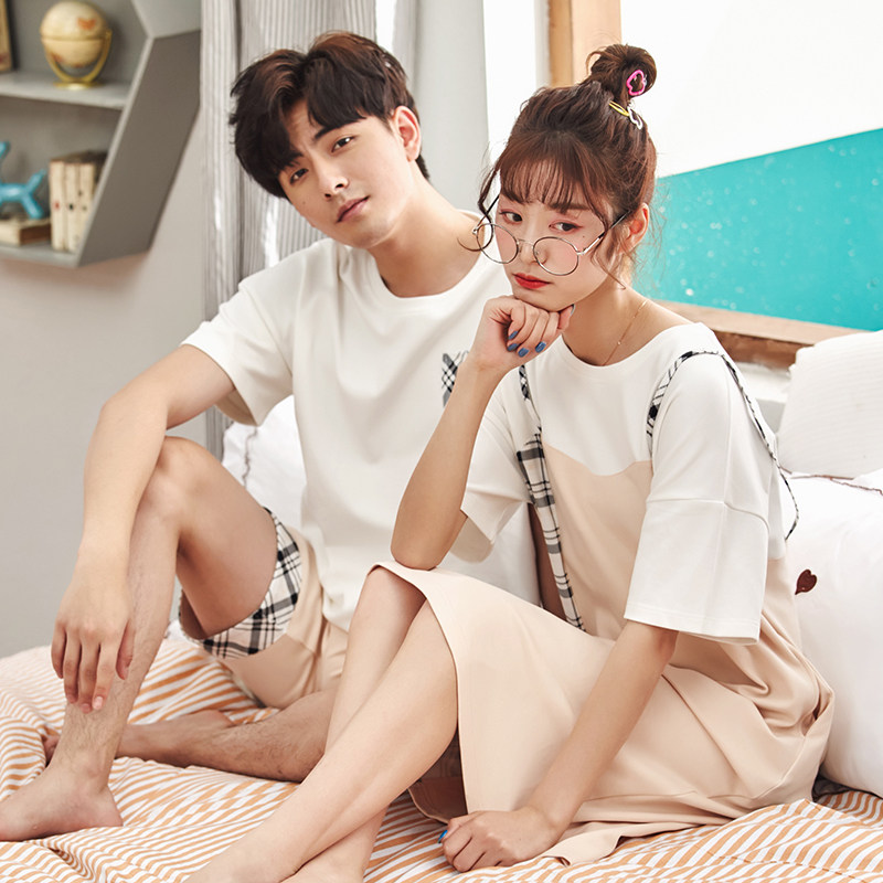 2套价情侣夏季纯棉男韩版可爱睡裙 纯柚睡衣/家居服套装
