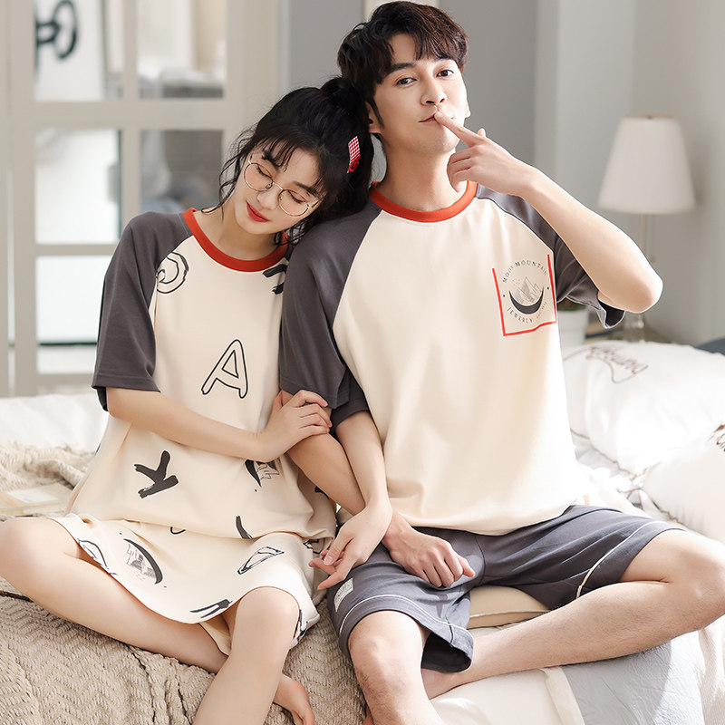 2套价情侣夏纯棉短袖夏季韩版睡裙 纯柚睡衣/家居服套装