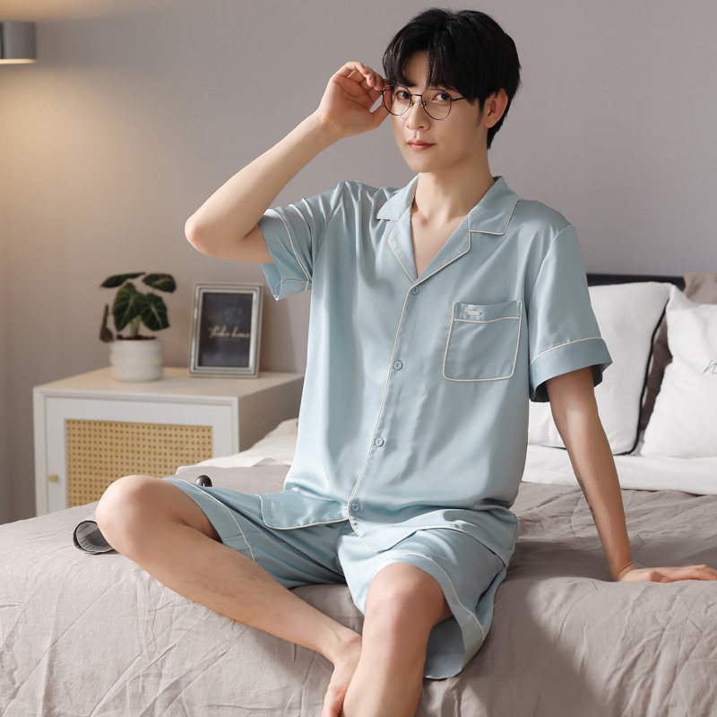 情侣夏季冰丝短袖套装男吊带睡裙 纯柚睡衣/家居服套装