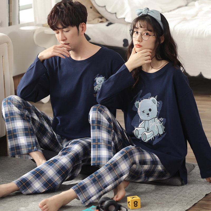2套价情侣春秋款纯棉长袖男士睡衣 纯柚睡衣/家居服套装