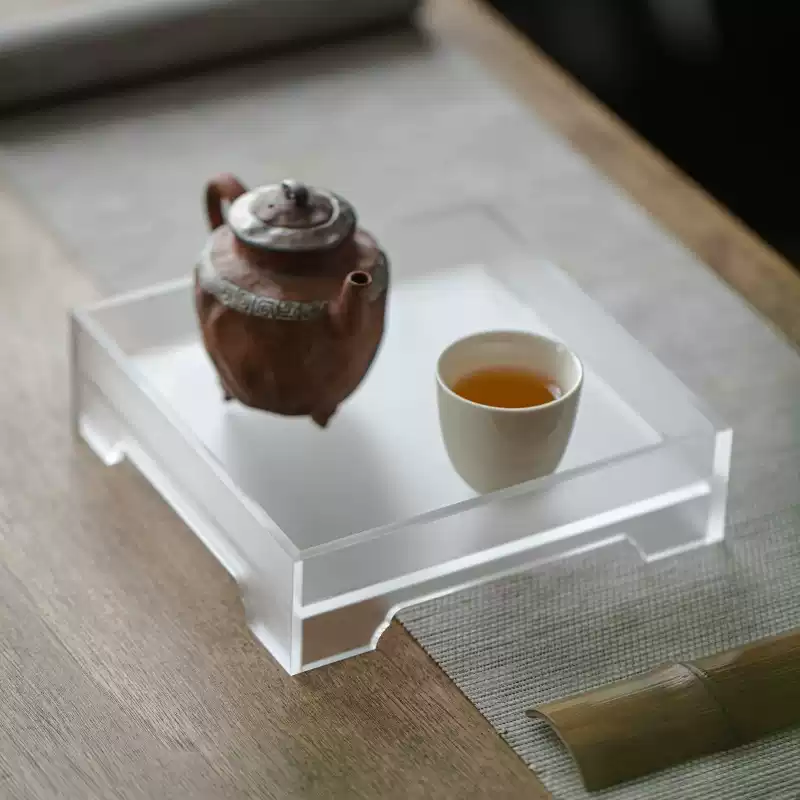 Acrylic pot holder, simple square tea set, tea cup storage rack, versatile frosted small tea tray, dry brewing table tea holder