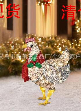 圣诞节led公鸡装饰品摆件树脂大小鸡设计装饰圣诞摆件鸡