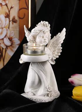 欧式天使烛台树脂摆件 复古桌面摆设浪漫烛光晚餐气氛装饰品
