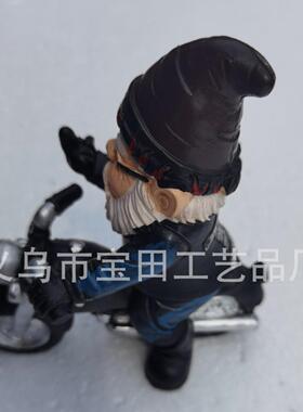 Wish跨境摆件花园摆件小矮人机车老人树脂工艺品摆件骑摩托车雕像