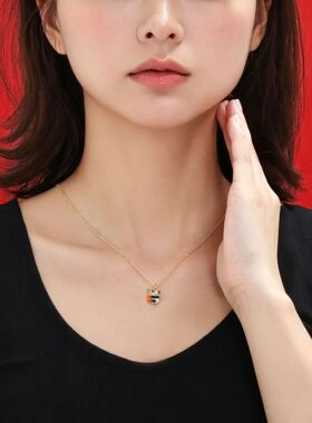 新款锆石小熊猫柿柿如意项链女小众独特精致高级感铜合金项饰批发