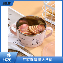 Stainless steel home rice bowls baby children elementary school children with cover lunch box cute and delicate new soup bowls suit cutlery