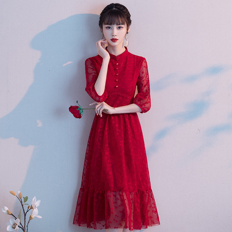 中式新娘旗袍2020新款夏季敬酒服 玫瑰纱礼服/晚装