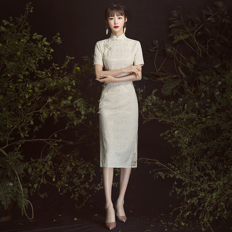 改良旗袍2020新款高雅年轻连衣裙 玫瑰纱旗袍