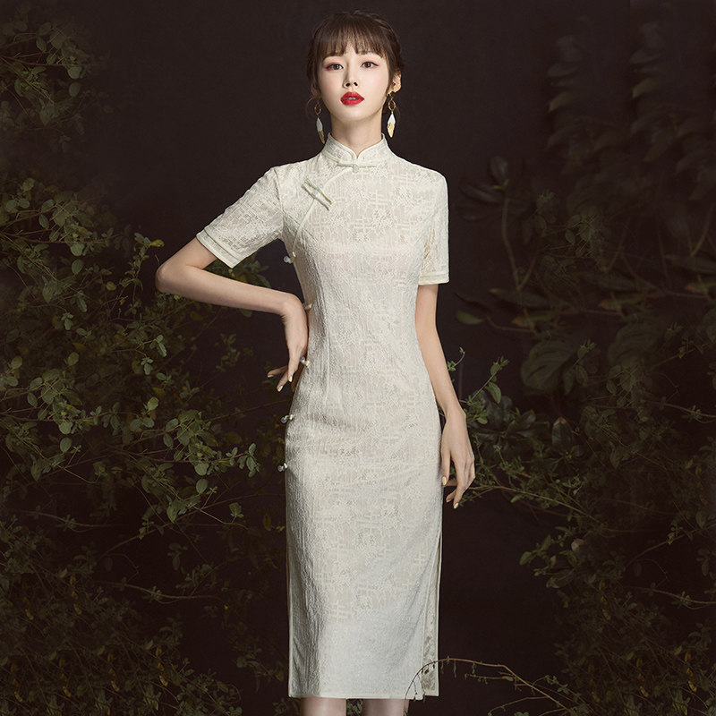 改良旗袍2020新款高雅年轻连衣裙 玫瑰纱旗袍