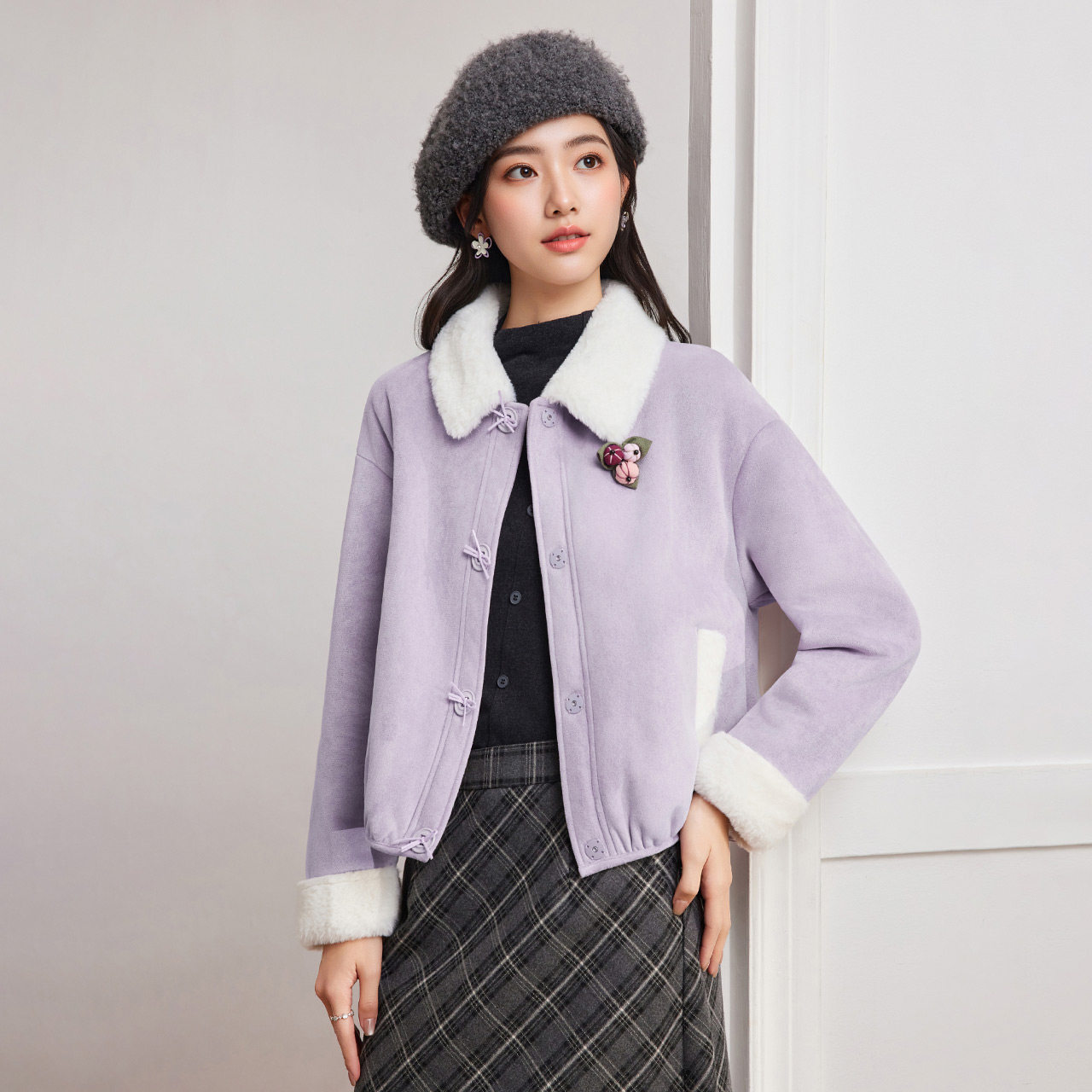 IEF/爱依服2025冬季新款粉色保暖时尚甜美百搭通勤女磨砂皮外套,淘宝优惠券,粉丝福利购,淘宝优惠卷