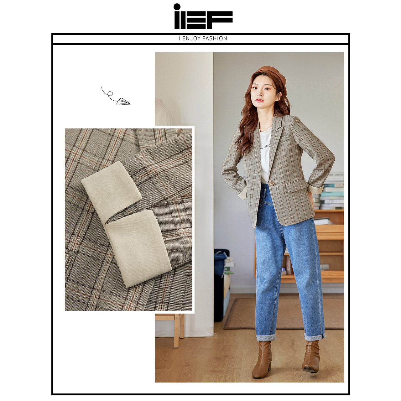 【特价】ief /爱依服短袖格子潮西服 爱依服outlets店西装