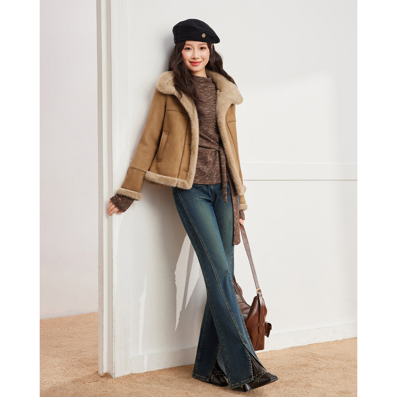 IEF/爱依服【小个子专属】2025秋冬新款磨砂皮衣女时尚宽松短外套,淘宝优惠券,粉丝福利购,淘宝优惠卷