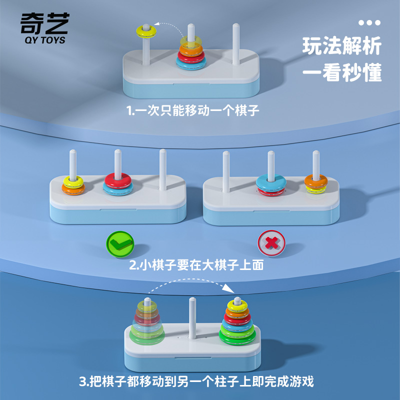 奇艺彩虹汉诺塔小学生比赛专用10十层8八层6六儿童汉罗塔益智玩具-图1