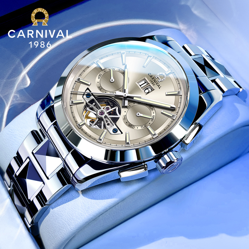 嘉年华手表官方旗舰店男士镂空自动机械表正品多功能钨钢男款腕表 - 图3