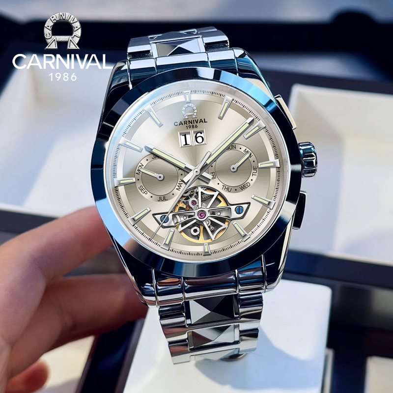 嘉年华手表官方旗舰店男士镂空自动机械表正品多功能钨钢男款腕表 - 图0