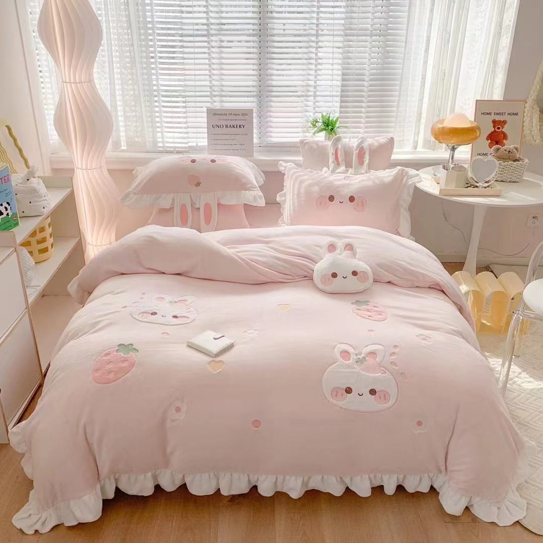 卡通兔公主风冬季牛奶绒四件套加厚双面珊瑚绒被套儿童床品三件套,淘宝优惠券,粉丝福利购,淘宝优惠卷