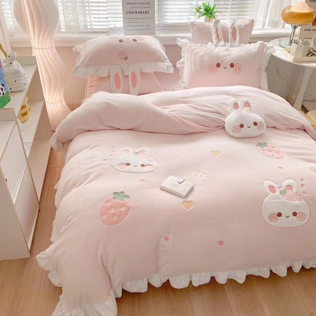 卡通兔公主风冬季牛奶绒四件套加厚双面珊瑚绒被套儿童床品三件套,淘宝优惠券,粉丝福利购,淘宝优惠卷