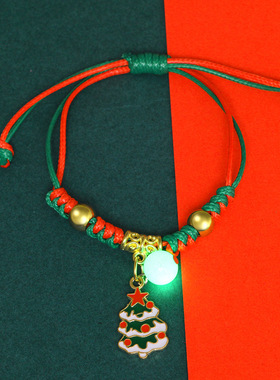 2022新款夜光圣诞节编制手链女流行圣诞老人情侣闺蜜手饰跨境