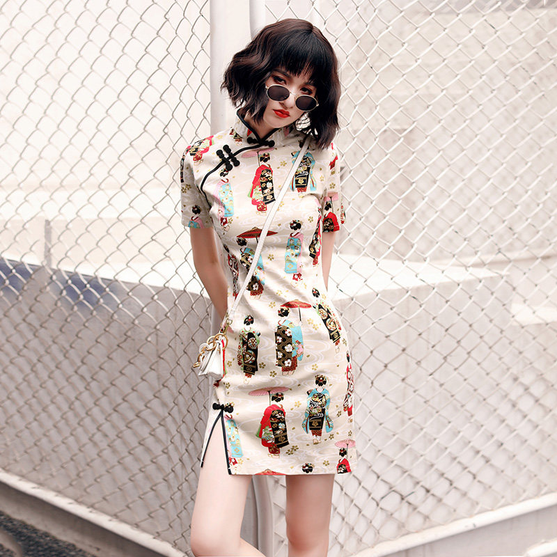 国潮旗袍2023年新款夏季少女连衣裙 虞晴可旗袍