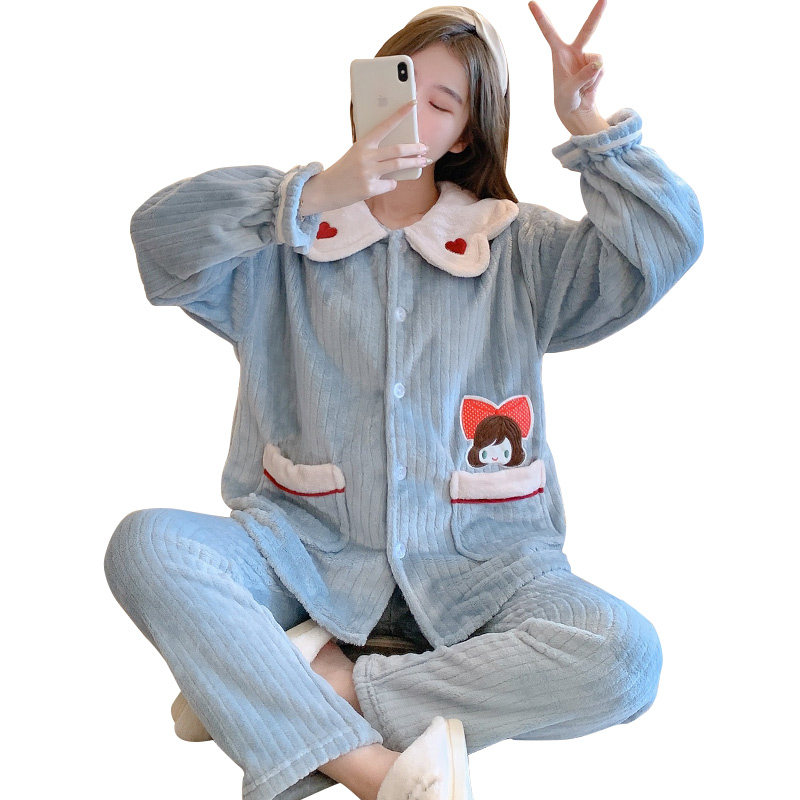 加绒珊瑚绒月子服12月份1孕妇睡衣 潍宝家居服套装