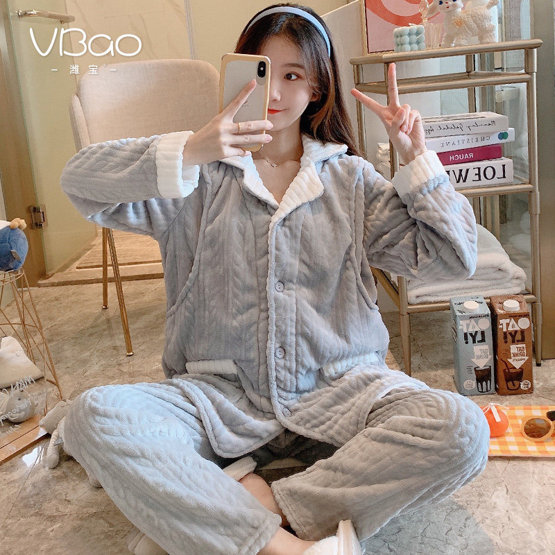 珊瑚绒月子服冬季产后12月份11睡衣 潍宝家居服套装