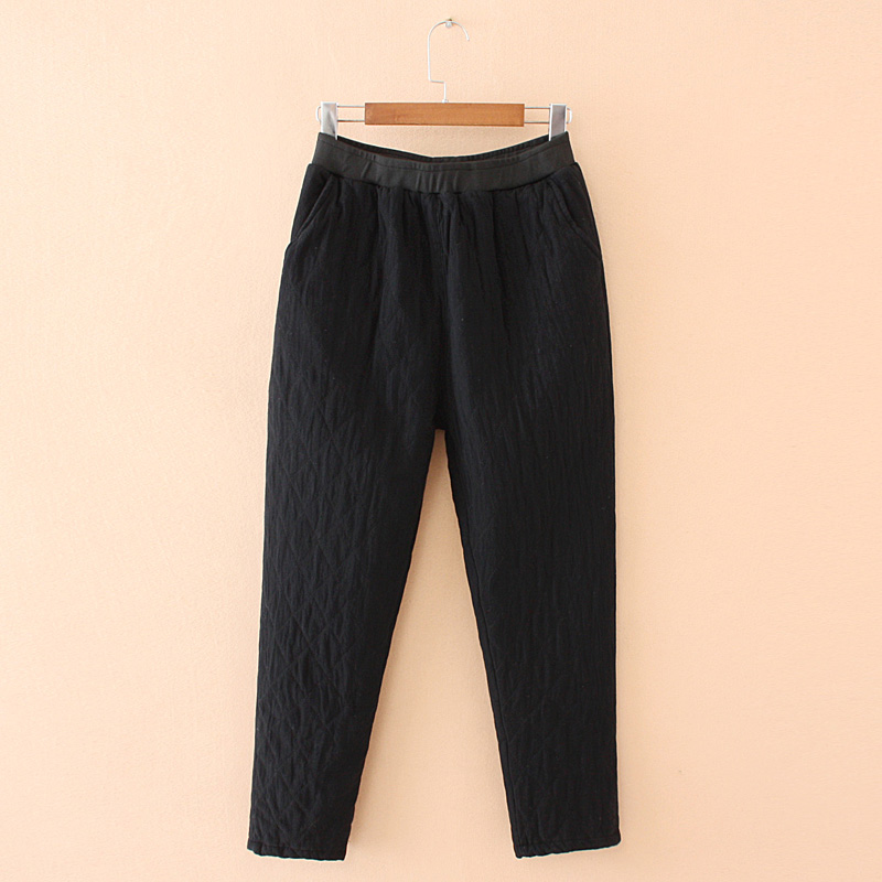 冬季新款大码女装200斤胖妈妈宽松夹棉裤子外穿高腰中老年棉裤女 - 图0