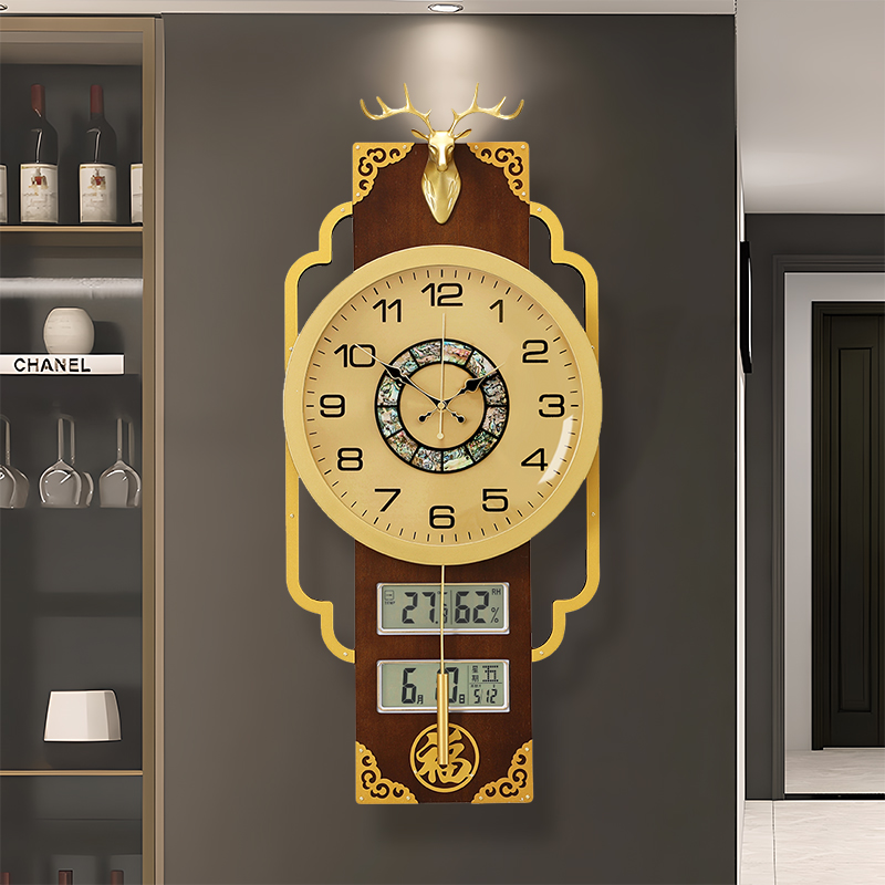 轻奢钟表挂钟客厅中式装饰时钟创意万年历家用挂墙时尚餐厅石英钟-图1