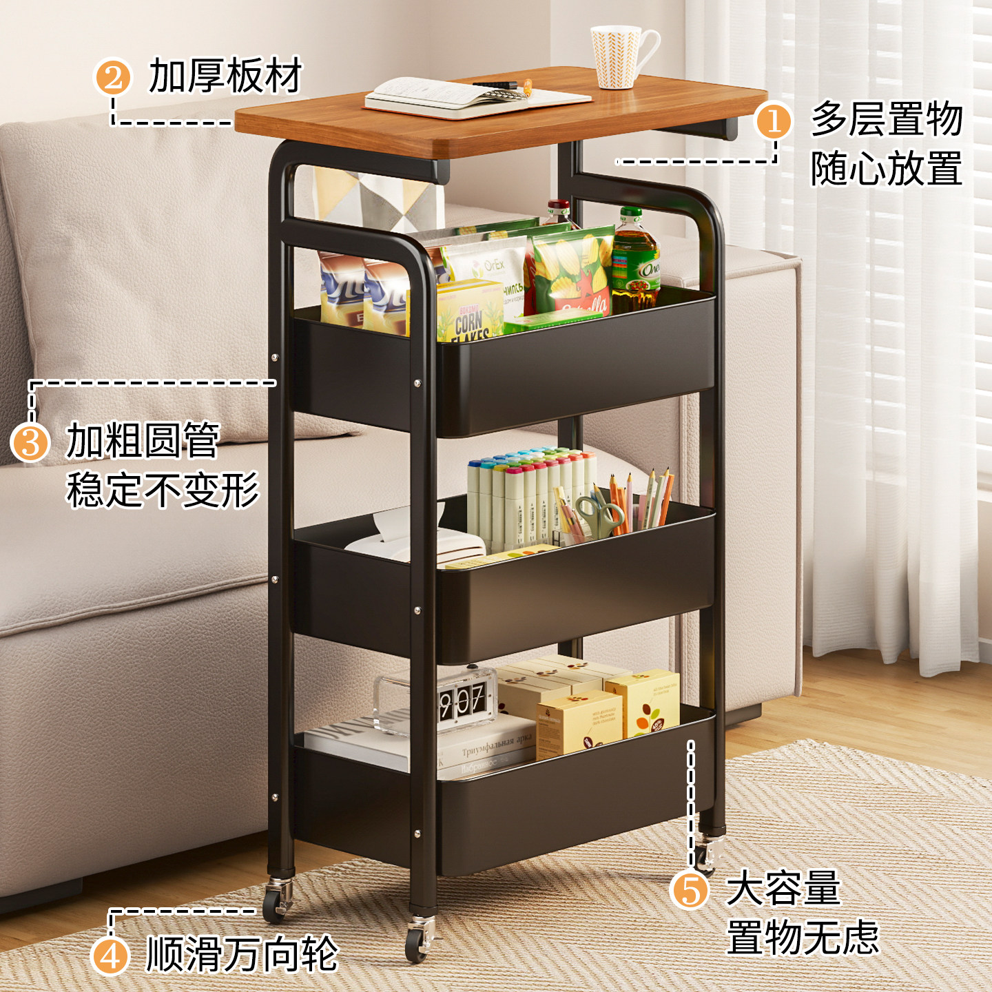 可移动茶几小推车沙发边几置物架高茶几桌子床边客厅零食床头柜子,淘宝优惠券,粉丝福利购,淘宝优惠卷