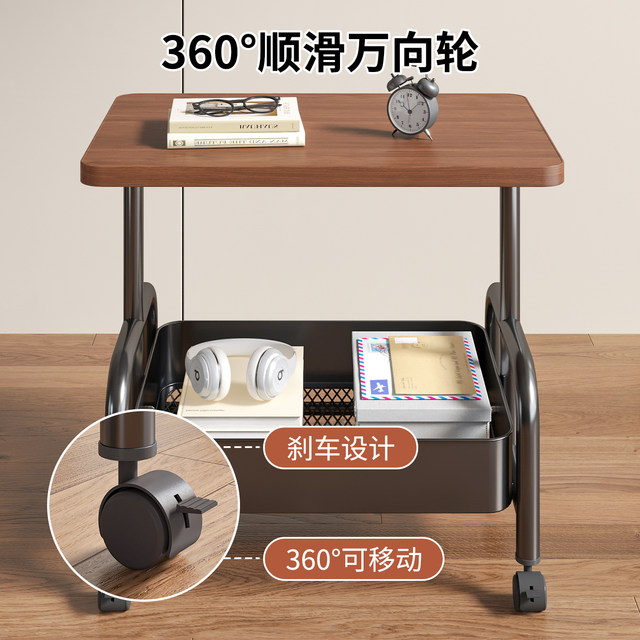 Small cart double-layer side table movable storage small table coffee table living room sofa with wheeled tea table bedroom storage rack
