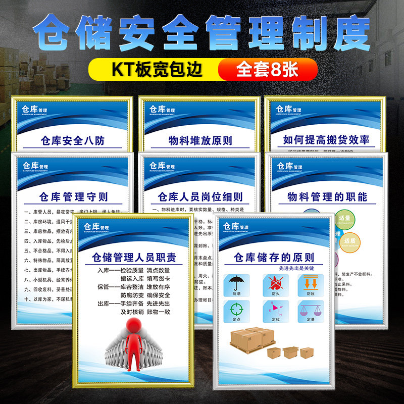 仓储管理制度全套定做仓库储存原则物料管理职能仓库安全八防管理守则仓库管理人员岗位职责标识制度牌 忆美时尚