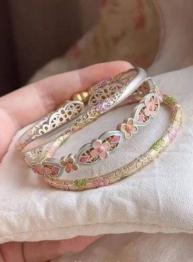 新中式复古手工珐琅彩手镯女2025新款气质时尚百搭送礼物