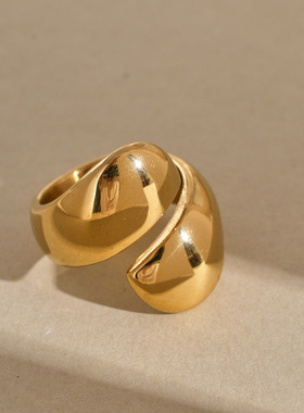 双头百搭戒指INS个性双花瓣包围指环风潮流时尚不锈钢电镀欧美