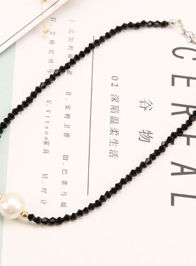 日韩风黑色水晶学生项圈锁骨链