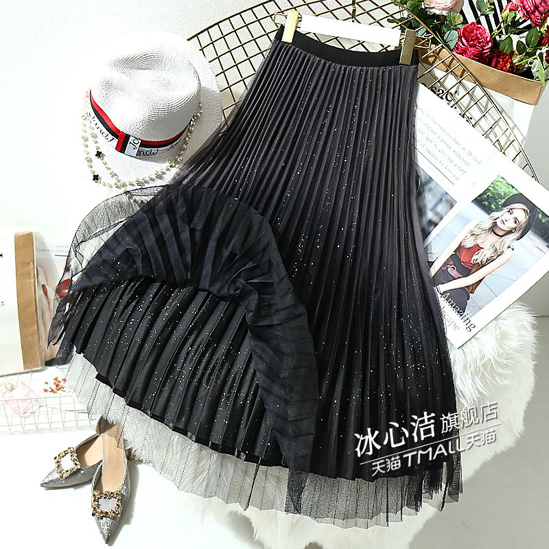 金丝绒两面穿纱裙秋冬新款半身裙 冰心洁半身裙