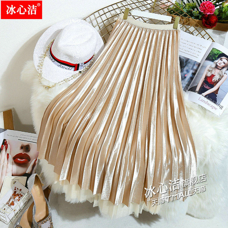 两面穿金丝绒秋冬中长款2021百褶裙 冰心洁半身裙