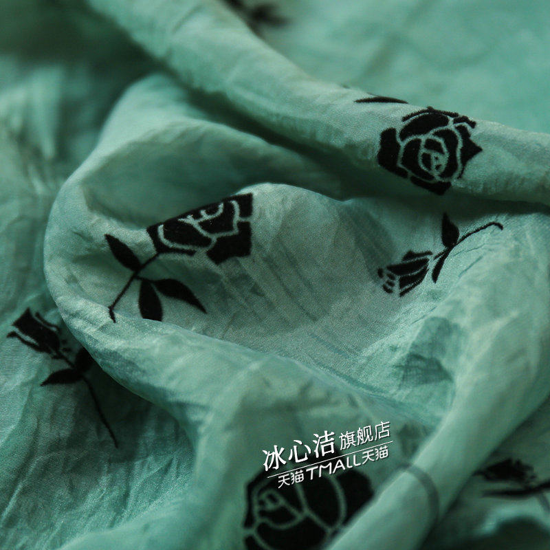 绿色植绒印花欧根纱夏季新款半身裙 冰心洁半身裙